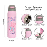 Youp Stainless Steel Pink Color Peppa Pig Theme Kids Insulated Double Wall Sipper Bottle Googlie - 500 ml