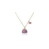 Lavender Purse Accented With Multi Color Enamel Hearts Necklace
