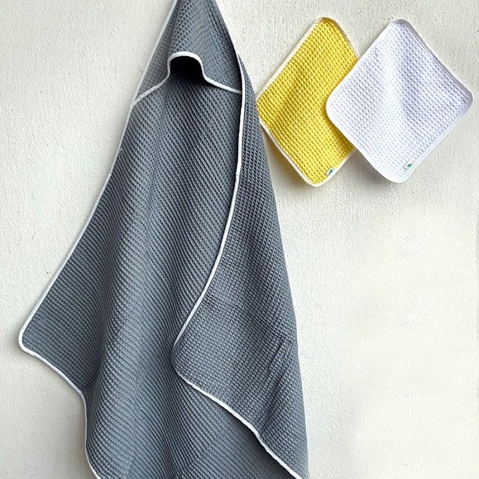 Organic Waffle Hooded Towel Set - Grey