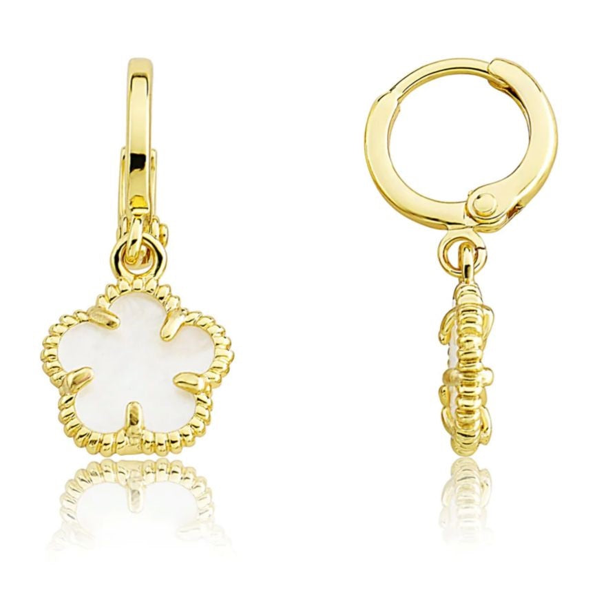 Earring with Mother of Pearl Flower Dangle