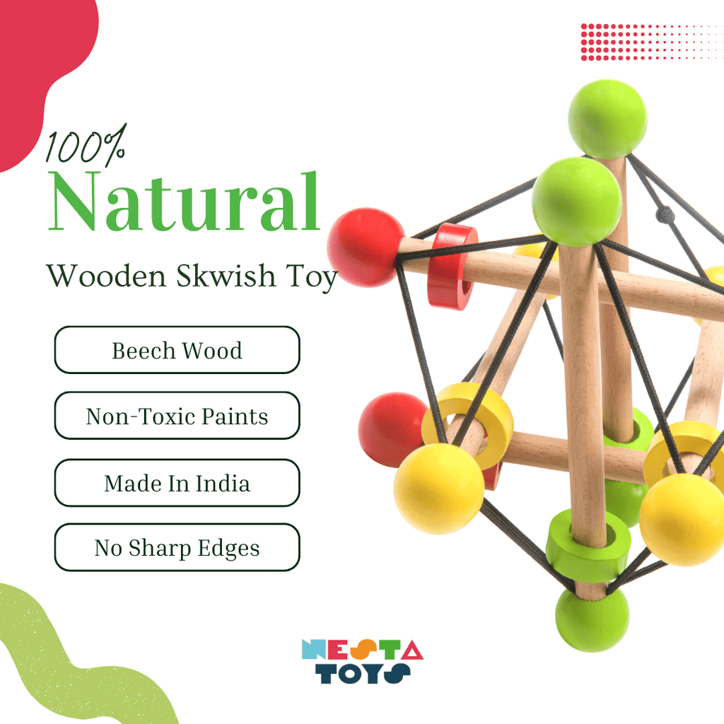 Textured Rattle Skwish Wooden Baby Rattle – Engaging, Textured Rattle for Sensory Play ...