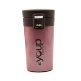 Youp Thermosteel Metallic Pink Color Coffee Mug with Press to Open Cap - 350 ml