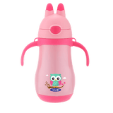Youp Stainless Steel Pink Color Kids Sipper Bottle with Handle Wiggly - 350 ml