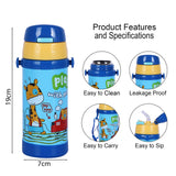 Youp Stainless Steel Blue Color Giraffe Theme Kids Insulated Sipper Bottle With Strap Brave -350 ml