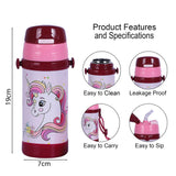 Youp Stainless Steel Pink Color Giraffe Theme Kids Insulated Sipper Bottle With Strap Brave -350 ml