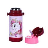 Youp Stainless Steel Pink Color Giraffe Theme Kids Insulated Sipper Bottle With Strap Brave -350 ml