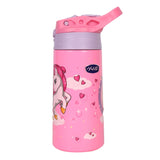 Youp Stainless Steel Insulated Pink and Purple Color Space Theme Kids Anti-dust Sipper Bottle Tinkler - 400 ml