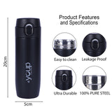 Youp Thermosteel Insulated Double Wall Black Color Water Bottle Brisk - 400 ml