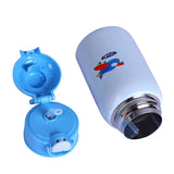 Youp Stainless Steel Blue Grey Color Aeroplane Print Kids Insulated Sipper Bottle with Leather Cover and Strap Tiago - 500 ml