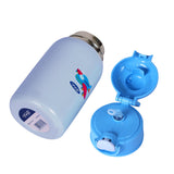 Youp Stainless Steel Blue Grey Color Aeroplane Print Kids Insulated Sipper Bottle with Leather Cover and Strap Tiago - 500 ml