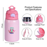 Youp Stainless Steel Pink Color Owl Print Kids Insulated Sipper Bottle with Leather Cover and Strap Tiago - 500 ml