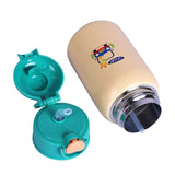 Youp Stainless Steel Green Yellow Color Car Print Kids Insulated Sipper Bottle with Leather Cover and Strap Tiago - 500 ml