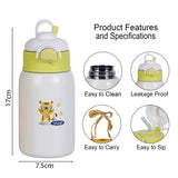 Youp Stainless Steel White Yellow Color Tiger Print Kids Insulated Sipper Bottle with Leather Cover and Strap Tiago - 500 ml