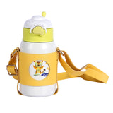 Youp Stainless Steel White Yellow Color Tiger Print Kids Insulated Sipper Bottle with Leather Cover and Strap Tiago - 500 ml