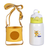 Youp Stainless Steel White Yellow Color Tiger Print Kids Insulated Sipper Bottle with Leather Cover and Strap Tiago - 500 ml