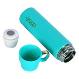 Youp Thermosteel Insulated Blue Grey Color Water Bottle With Handle Containing Cup Cap Rover - 500 ml