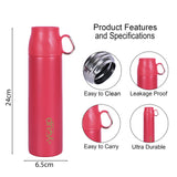 Youp Thermosteel Insulated Pink Color Water Bottle With Handle Containing Cup Cap Rover - 500 ml