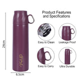 Youp Thermosteel Insulated Purple Color Water Bottle With Handle Containing Cup Cap Rover - 500 ml