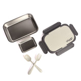 Youp Stainless Steel Insulated Grey Color Lunch Box With Fork, Spoon and Small Container Rolex - 850 ml