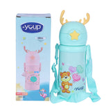 Youp Stainless Steel Sea Green Color Kids Favourite Print Sipper Bottle With Strap Style - 500 ml