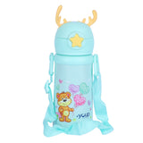 Youp Stainless Steel Sea Green Color Kids Favourite Print Sipper Bottle With Strap Style - 500 ml