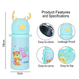 Youp Stainless Steel Sea Green Color Kids Favourite Print Sipper Bottle With Strap Style - 500 ml
