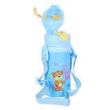 Youp Stainless Steel Blue Color Kids Favourite Print Sipper Bottle With Strap Style - 500 ml