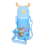 Youp Stainless Steel Blue Color Kids Favourite Print Sipper Bottle With Strap Style - 500 ml