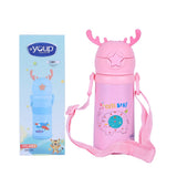 Youp Stainless Steel Pink Color Kids Favourite Print Sipper Bottle With Strap Style - 500 ml