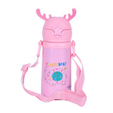 Youp Stainless Steel Pink Color Kids Favourite Print Sipper Bottle With Strap Style - 500 ml