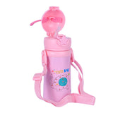 Youp Stainless Steel Pink Color Kids Favourite Print Sipper Bottle With Strap Style - 500 ml
