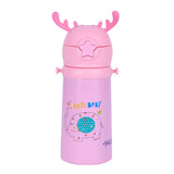 Youp Stainless Steel Pink Color Kids Favourite Print Sipper Bottle With Strap Style - 500 ml