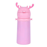 Youp Stainless Steel Pink Color Kids Favourite Print Sipper Bottle With Strap Style - 500 ml