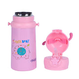 Youp Stainless Steel Pink Color Kids Favourite Print Sipper Bottle With Strap Style - 500 ml