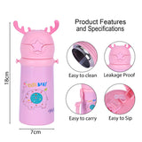 Youp Stainless Steel Pink Color Kids Favourite Print Sipper Bottle With Strap Style - 500 ml