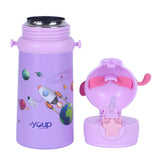 Youp Stainless Steel Purple Color Kids Favourite Print Sipper Bottle With Strap Style - 500 ml