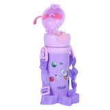 Youp Stainless Steel Purple Color Kids Favourite Print Sipper Bottle With Strap Style - 500 ml