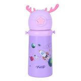 Youp Stainless Steel Purple Color Kids Favourite Print Sipper Bottle With Strap Style - 500 ml