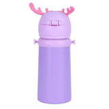 Youp Stainless Steel Purple Color Kids Favourite Print Sipper Bottle With Strap Style - 500 ml