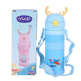 Youp Stainless Steel Blue Color Tiger Print Kids Sipper Bottle With Strap Joy - 600 ml
