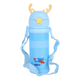 Youp Stainless Steel Blue Color Tiger Print Kids Sipper Bottle With Strap Joy - 600 ml