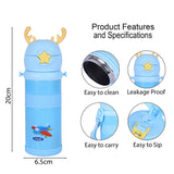 Youp Stainless Steel Blue Color Tiger Print Kids Sipper Bottle With Strap Joy - 600 ml