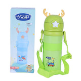 Youp Stainless Steel Green Color Tiger Print Kids Sipper Bottle With Strap Joy - 600 ml