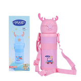 Youp Stainless Steel Pink Color Tiger Print Kids Sipper Bottle With Strap Joy - 600 ml