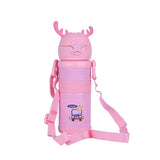 Youp Stainless Steel Pink Color Tiger Print Kids Sipper Bottle With Strap Joy - 600 ml