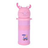 Youp Stainless Steel Pink Color Tiger Print Kids Sipper Bottle With Strap Joy - 600 ml
