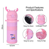 Youp Stainless Steel Pink Color Tiger Print Kids Sipper Bottle With Strap Joy - 600 ml
