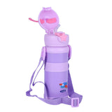 Youp Stainless Steel Purple Color Tiger Print Kids Sipper Bottle With Strap Joy - 600 ml