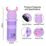 Youp Stainless Steel Purple Color Tiger Print Kids Sipper Bottle With Strap Joy - 600 ml