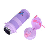 Youp Stainless Steel Purple Color Tiger Print Kids Sipper Bottle With Strap Joy - 600 ml